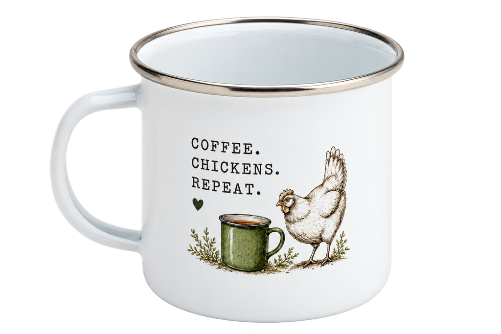 Coffee. Chickens. Repeat. Enamel Mug